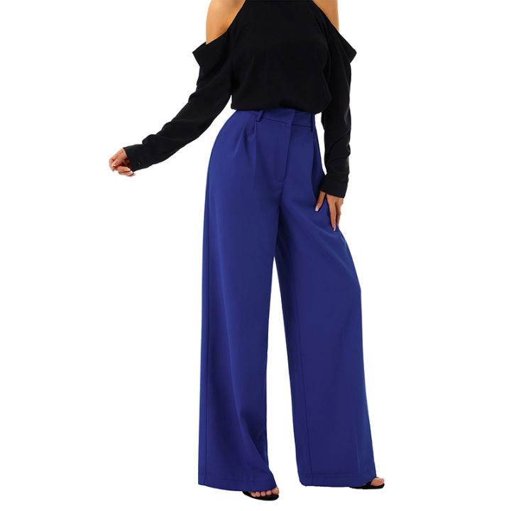 Women%20Casual%20Suit%20Pants%20Solid%20Color%20Loose%20Stretch%20High%20Waist%20Wide%20Leg%20Trousers%20for%20Home%20Office%20-%20Image%208