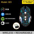 Wireless Rechargeable RGB Gaming Mouse - TWolf Q13 Star Black Mouse with RGB Lighting - Offers Adjustable DPI for Precision Gaming. 