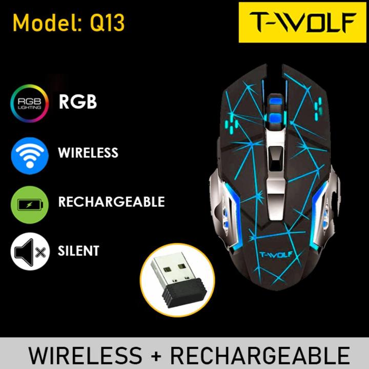 Wireless Rechargeable RGB Gaming Mouse - TWolf Q13 Star Black Mouse with RGB Lighting - Offers Adjustable DPI for Precision Gaming