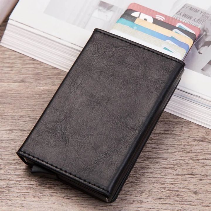 【Wweirdoo】Carbon Rfid Card Holder Women Men Smart s Slim Leather Trifold Purse Money Bag Small Male Mini Walet Ladies wallet