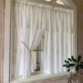 1 Pc White Sheer Curtains - Double-Layered Blackout Curtains Set Sheer Overlay Solid Room Darkening Panels for Living Room. 