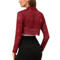 Women Floral Lace Cardigan, Adults See-through Scalloped Long Sleeve Crop Tops (Black, White, Red). 