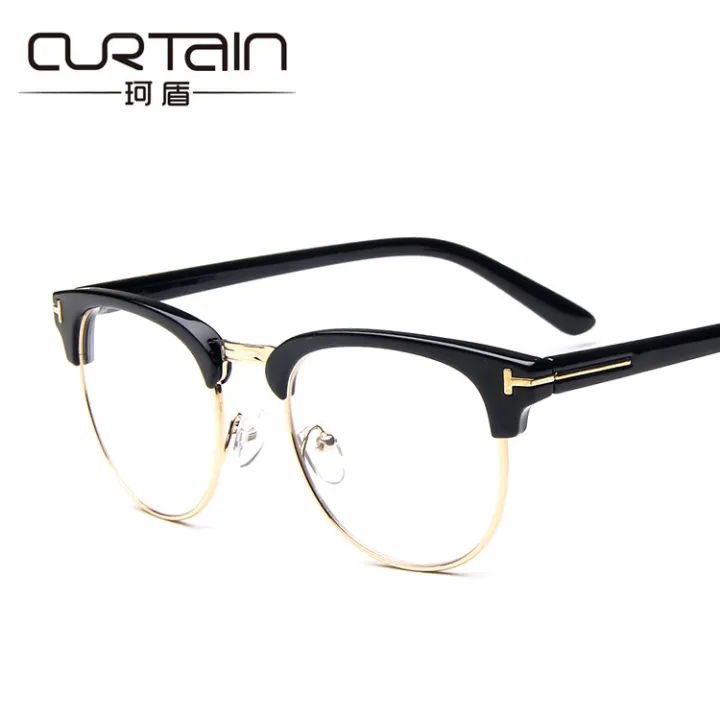 Retro%20T-shaped%20glasses%20frame%20Half-frame%20metal%20white%20frame%20glasses%20trend%20flat%20mirror%20-%20Image%203