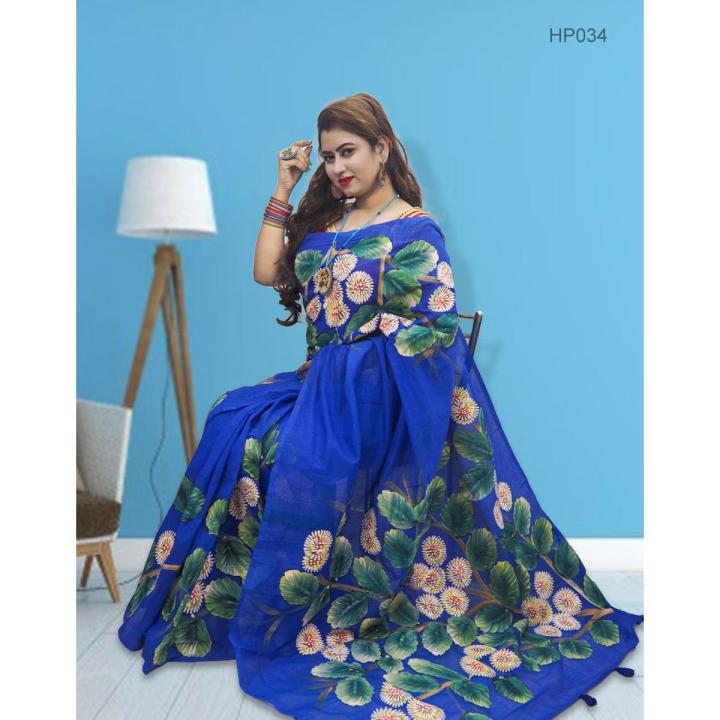 Hand Print Half Silk Sharee For Women