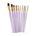 10 pcs Art Brushes Supplies Stationery Artist Purple Nylon Paint Brush Professional Watercolor Acrylic Wooden Handle Painting MuXiaRe. 