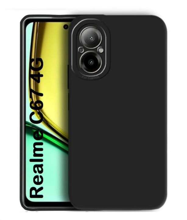 Cover per Realme C67 4G (6.72) Trasparente + Nero Custodia + [2 Pezzi] Pellicola Protettiva in Vetro Temperato - Morbido Silicone Protettivo TPU Case