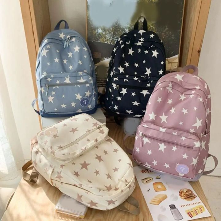 White%20Star%20Printed%20Solid%20Backpack%20Bookbag%20Student%20Back%20To%20School%20Casual%20Fashion%20Nylon%20Travel%20Women's%20Large%20Backpacks%20-%20Image%202