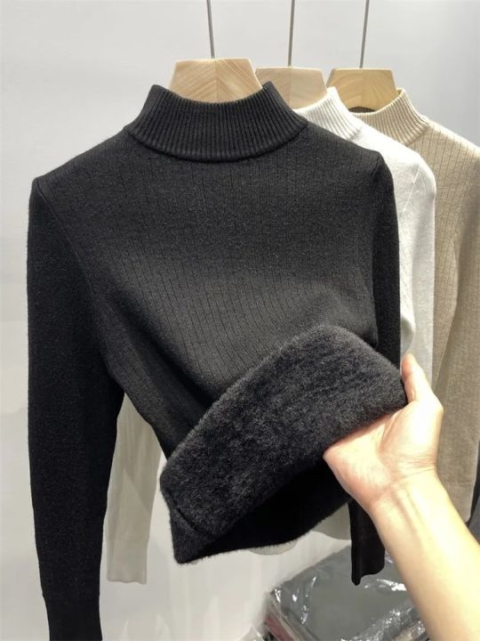 Winter%20Warm%20Sweater%20Pullover%20Women%20Slim%20Thicken%20Plush%20Velvet%20Lined%20Knitwear%20Jumper%20Korean%20Half%20Turtleneck%20Poleras%20Soft%20Knit%20Tops%20-%20Image%203