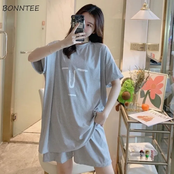 Pajama%20Sets%20Women%20Oversized%20Summer%20Korean%20Kawaii%20Printed%20Harajuku%20Soft%20Womens%20Homewear%20Pregnant%20Fashion%20Preppy%20Girls%20Pajamas%20-%20Image%203