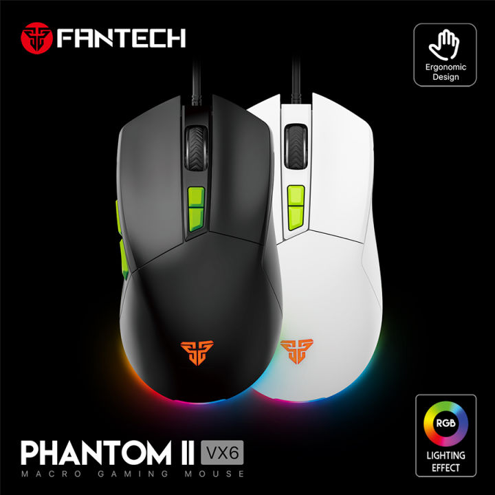 Fantech PHANTOM II VX6 Ergonomic Macro 7200DPI RGB Gaming Mouse (White)