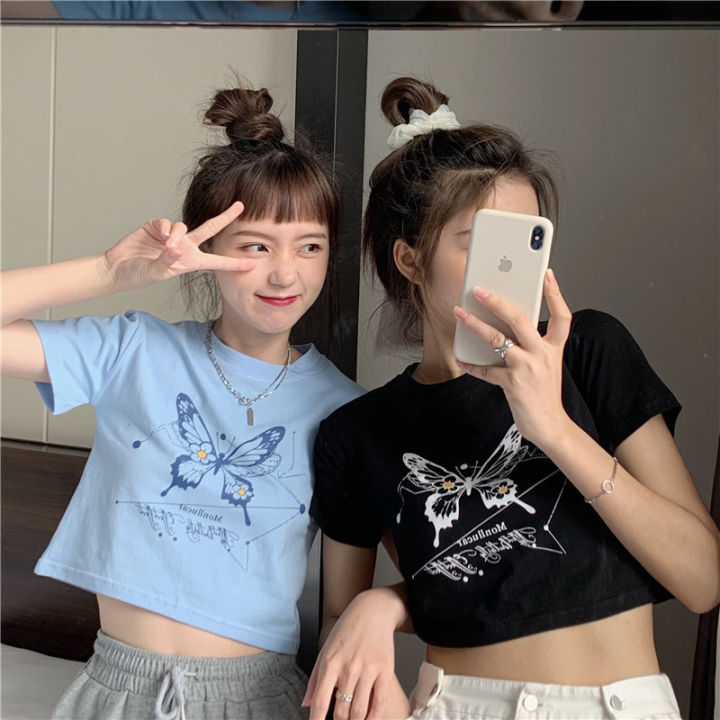 Clothing for BFF Short Short Sleeve T Women's T-shirt 2024 Summer New Korean Style Fashionable Cropped Harajuku Style Student Top