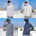 1Pcs Men’s Ice Silk Sun Protection Jacket – Anti-UV Thin Hooded Sportswear Coat, Summer Winter Outdoor Fishing Hiking Sunscreen Casual Top. 