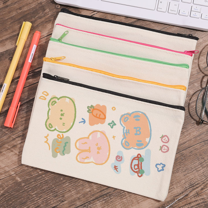 Canvas DIY Doodle Pencil Stationery Bag Girls Makeup Bag Zipper