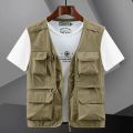 Outdoor Vest Men's Multi-Pocket Loose Workwear Sleeveless Jacket Men Climbing Hiking Fishing Cargo Tool Waistcoat Oversize 6XL. 