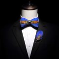 KAMBERFT design handmade feather bow tie brooch wooden box set high quality men's bowtie leather tie for wedding party banquet.