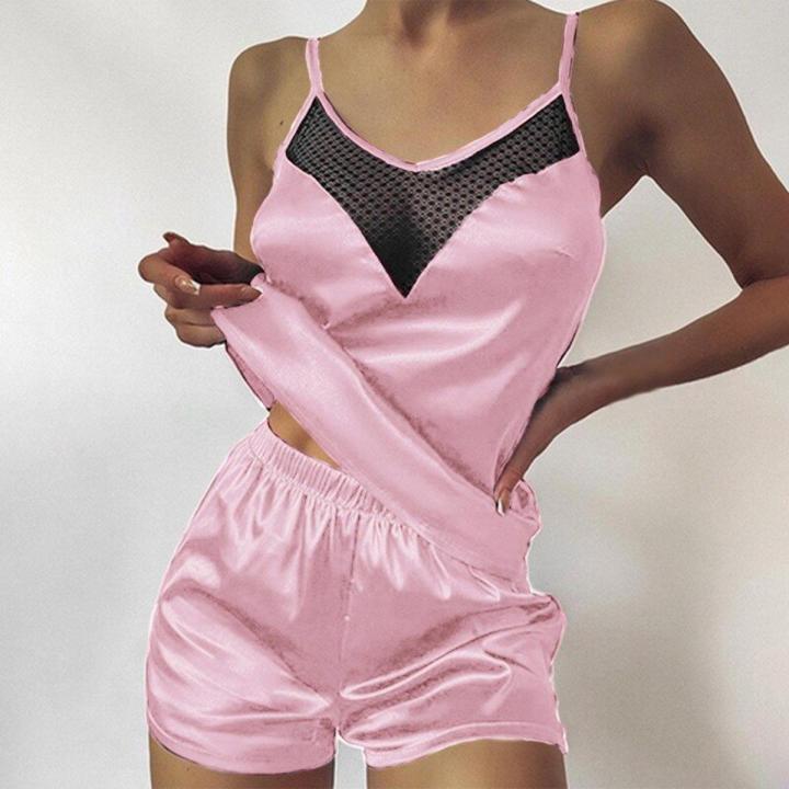 Pyjamas Women Camisole Sleep Wear Women Pajamas Heart Print Nightgown Ruffled Flounce Shorts Lingerie Set Home Clothes