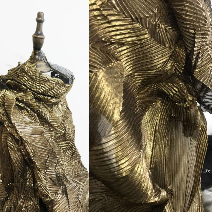 Gold and Silver Two-Color Gilding Creative Louver Pleat Three-Dimensional Reconstruction Special Texture Messy Pleated Clothing Cloth Designer Fabric