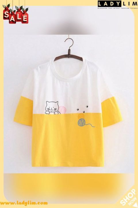 Cartoon%20Kitty%20Print%20Short%20Sleeve%20For%20Women%20Jersey%20Fabric%20-%20Image%205