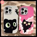 Cartoon Lovely Sweet Black Cat Phone Case Compatible for IPhone 11 15 14 12 13 Pro Max 7Plus XR 8 7 Plus X XS Max Cartoon Cute Cat Luxury Electroplate Plating Metal Lens Soft Cover. 