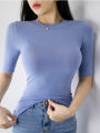 Solid Thin See Through T Shirt Women Cotton Short Sleeve Slim Basic Korean Style Clothes Tee Shirt Femme 2024 Summer Top. 