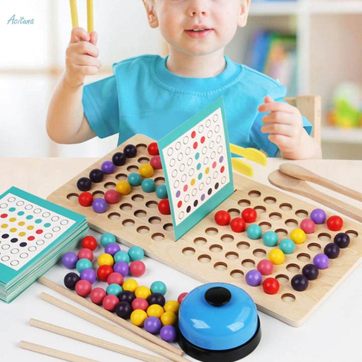 Wooden Board Bead Game 2 Player Montessori Toy for Kids Toddlers Girls Boys