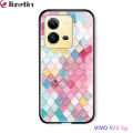 Jizetin for Vivo V25 5G / V25E Glass Back Cover Decorative Pattern Glossy Tempered Glass Shockproof Soft Edge Phone Cases. 