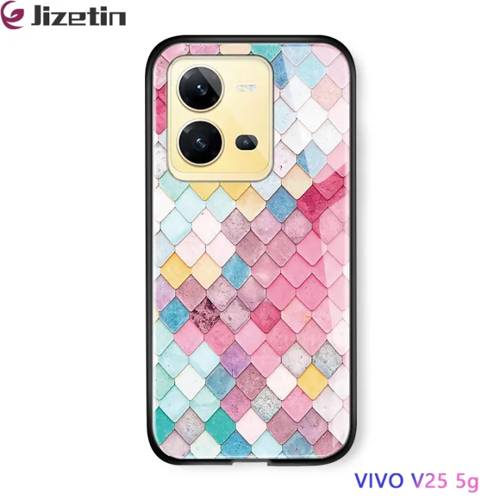 Jizetin%20for%20Vivo%20V25%205G%20/%20V25E%20Glass%20Back%20Cover%20Decorative%20Pattern%20Glossy%20Tempered%20Glass%20Shockproof%20Soft%20Edge%20Phone%20Cases%20-%20Image%202