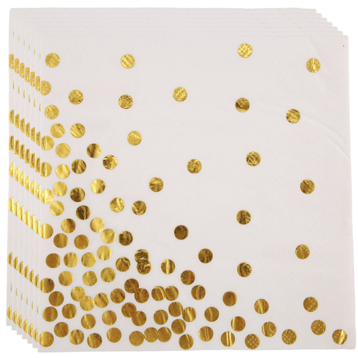 Gold Dot Cocktail Napkins (50 Pack)3-Ply Paper Napkins with Gold Foil Polka Dots Perfect for Birthday Party, Baby Shower, Bridal Shower, Holiday Celebration & Wedding