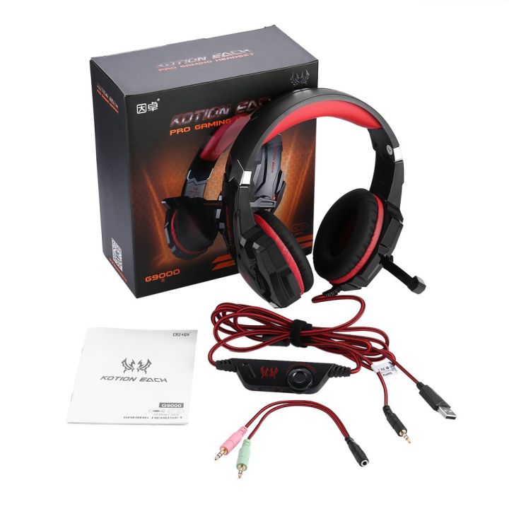 Kotion Each G9000 Over-Ear Gaming Headset 3.5mm Games Headphone Earphone with Microphone - Red