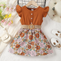 【Happy childhood memories】(New) frock dress kids summer baby girl 4-7years fluttering sleeve linen belt multi color selection floral print soft breathable infant baby clothing dresses.