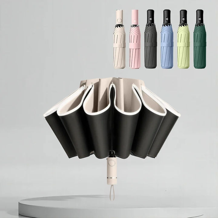1pcs Fully Automatic Reverse Folding Umbrella with Windproof Reflective Stripe UV Umbrellas Dual Use Rain or Shine Umbrellas