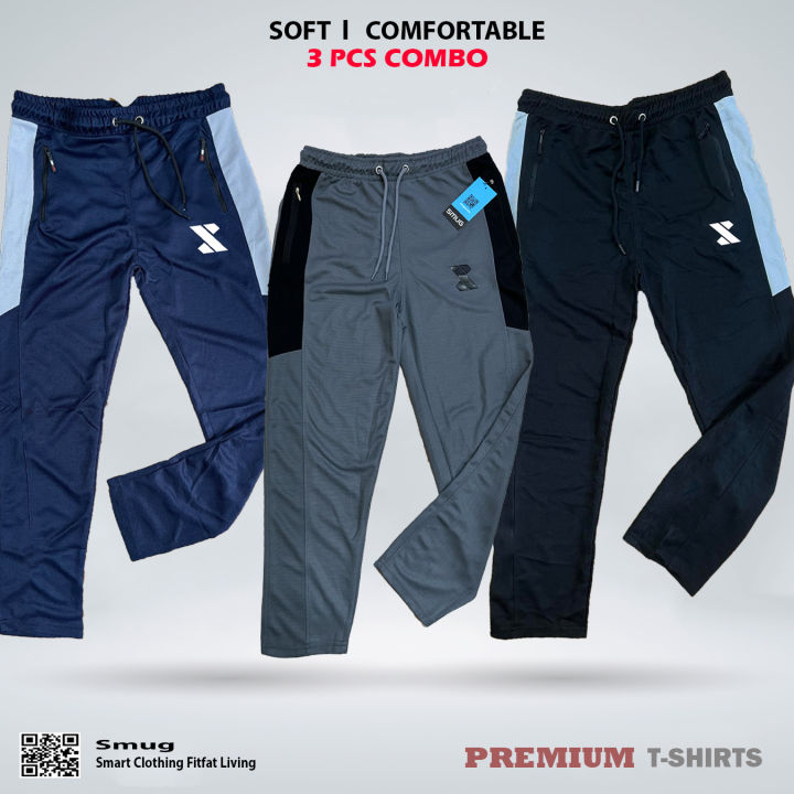 SMUG Combo Trousers (China) Fabric Soft and Comfortable - 3 pis Combo - Navy , Black , Deep Grey