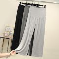 Pregnant women summer thin cotton wide legs pants loose maternity abdomen trousers high waist pregnancy full length belly pants.