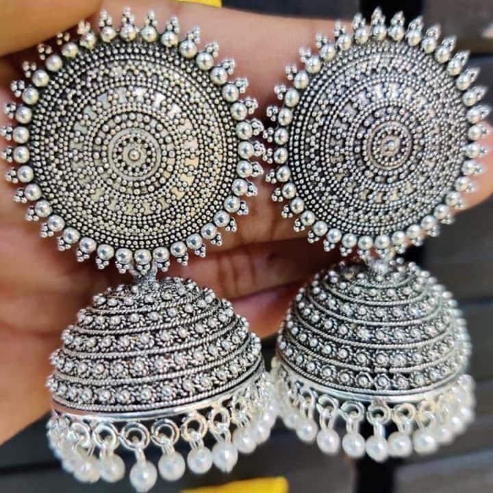 Antique silver Metal Earring Jhumka - Ear Ring - কানের দুল - Earrings For Girls
