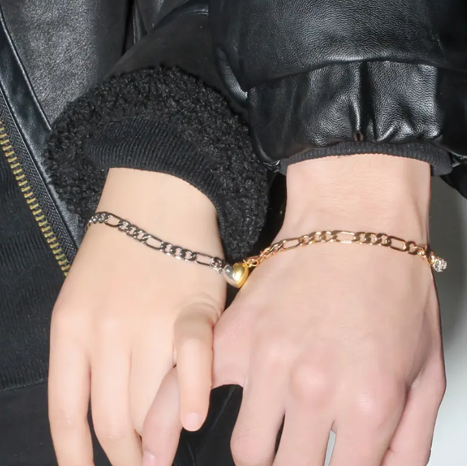 Pcs Loving Magnetic Bracelet Stainless Steel Heart Shaped Set 