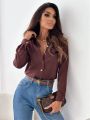 Women's Spring/Autumn Casual Solid Long Sleeve V-Neck Tops White Elegant Black Shirt Loose Camisas E Blusas Feminina Blouses.