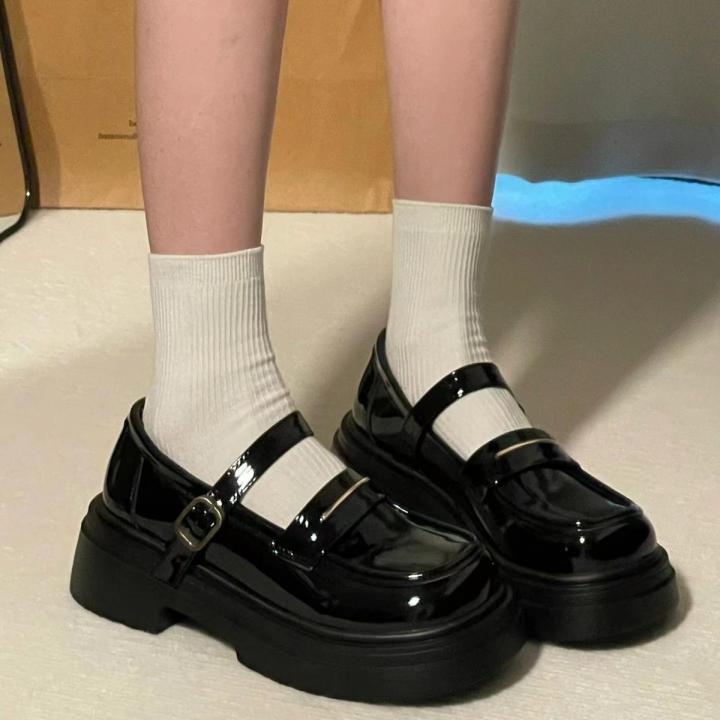 French Style Buckle Mary Jane Leather Shoes for Women Spring and Summer New Japanese StylejkRetro College Pumps Platform Loafers