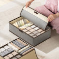 Cotton and linen underwear storage box six-square grid classification folding storage box with lid fabric socks storage box. 
