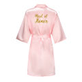Team Bride Maid of Honor Gold Letter Print Kimono Faux Silk Women Wedding Preparewear Bridal Party Bridesmaid Robes.