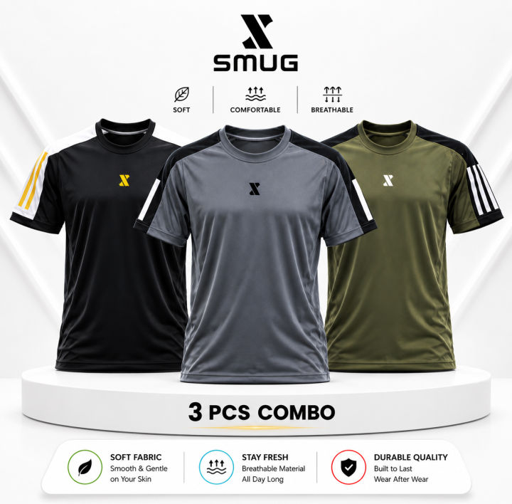 SMUG Premium Combo Offer T-shirt 3 pcs- Olive , Grey, Black