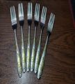 Stainless Steel Fork Set - 6 Pcs Multi Design Silver with Golden Shade.