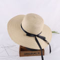 Summer Women Big Wide Brim Ribbon Sun Hat Black solid Beach Hat Girls Outdoor Travel Floppy Straw Hats UV Protection Panama. 
