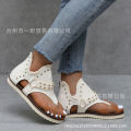 2021 spring summer new Europe and the United States foreign trade plus size rhinestone studded shoes beach toe flat sandals women factory wholesale.