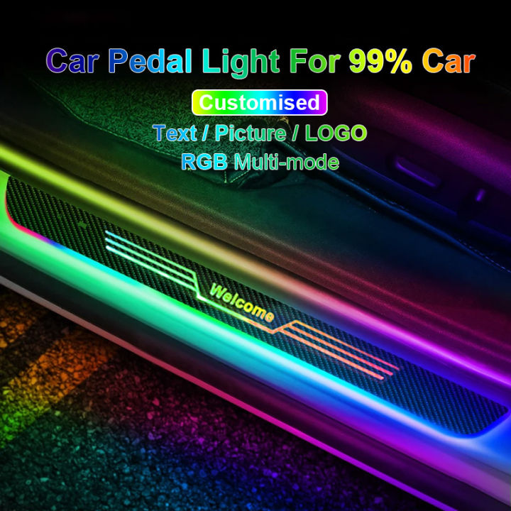 Led Car Threshold Customizable Logo Text Rgb Welcome Pedal Door Opening Sensor Buttons Can Control The Color