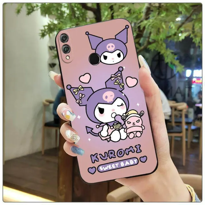 For Honor 8X Back Cover Case Fashion Cartoon Kuromi Square Frame Shockproof Camera Lens Protector Phone Cases