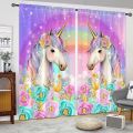 Rainbow Unicorn Sunshade Curtains for Girls Bedroom 2 Panel Set Window Curtains for Living Room カーテン Cortinas Para La Sala.