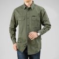 100% Cotton Men's Shirt Solid Color Multi-Pocket High Quality Cargo Shirts Fashion New Outdoor Casual Long Sleeve Shirts for Men. 