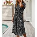 2021 Women Casual Summer Dresses Holiday Dot Print Empire Party Beach Short Sleeve Vestidos De Verano Robe Femme Long Dress. 