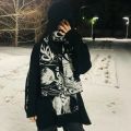 Fashion Japanese Anime Graphic Knitted Women's Scarf Men's Scarf Apron Black Muffler Y2K Punk Winter Scarves Unisex Neckerchief. 