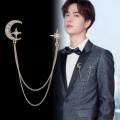 Fashion Rhinestone Star Brooch Pin Crystal Tassel Chain Lape Pins Suit Shirt Collar Jewelry for Men and Women Accessories. 